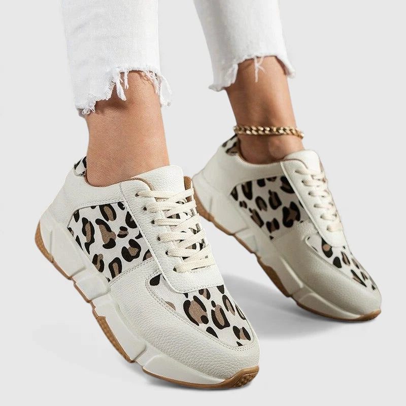Dikke veterschoenen met luipaardprint voor dames