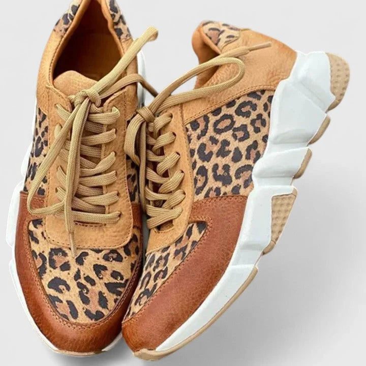 Dikke veterschoenen met luipaardprint voor dames