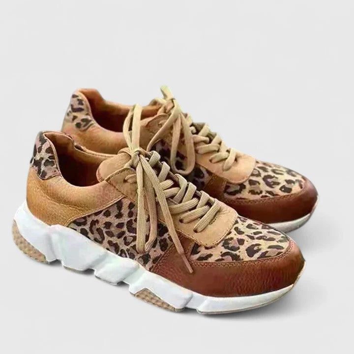 Dikke veterschoenen met luipaardprint voor dames