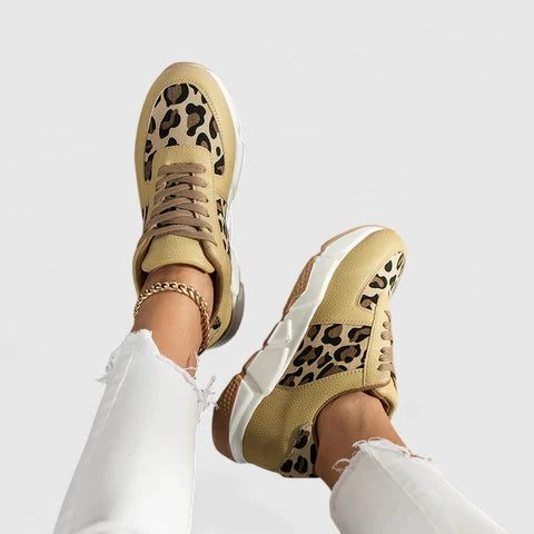 Dikke veterschoenen met luipaardprint voor dames