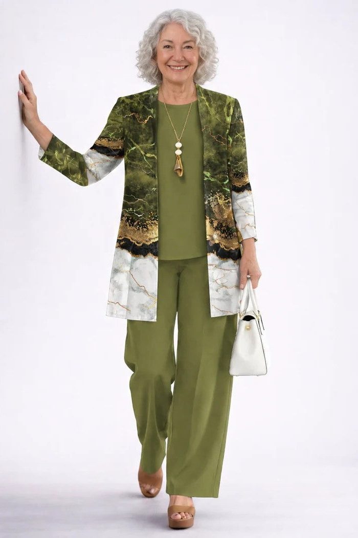 Set met bloemenprint: lang vest en broek met wijde pijpen voor dames