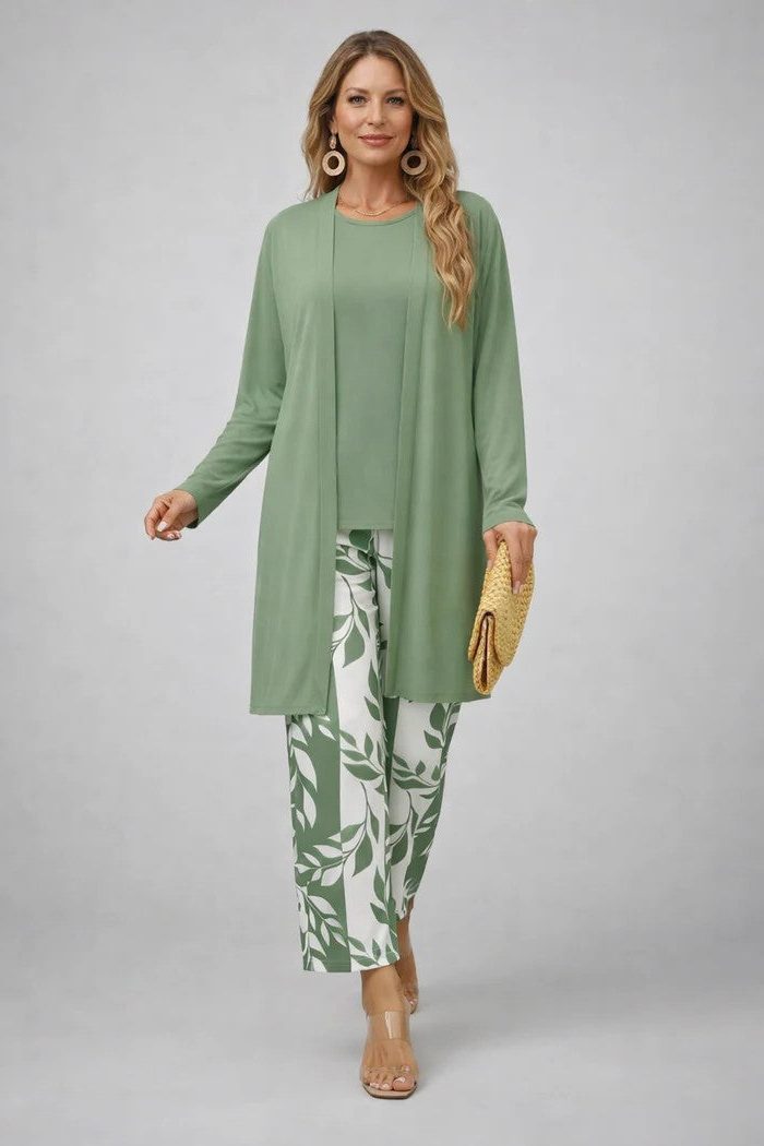 Set met bloemenprint: lang vest en broek met wijde pijpen voor dames