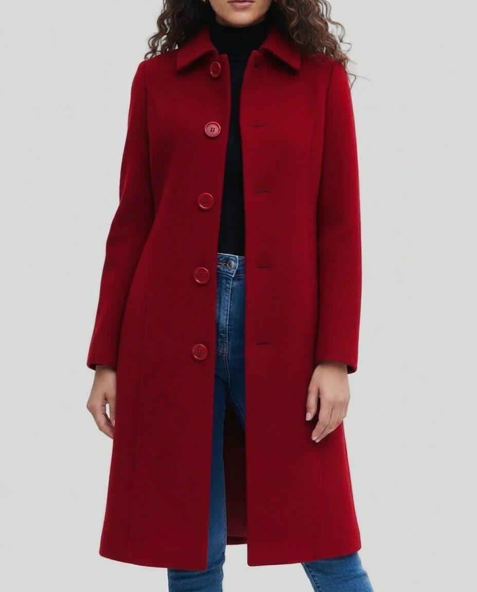 Lange trenchcoat met enkele knoopsluiting en kraag voor dames
