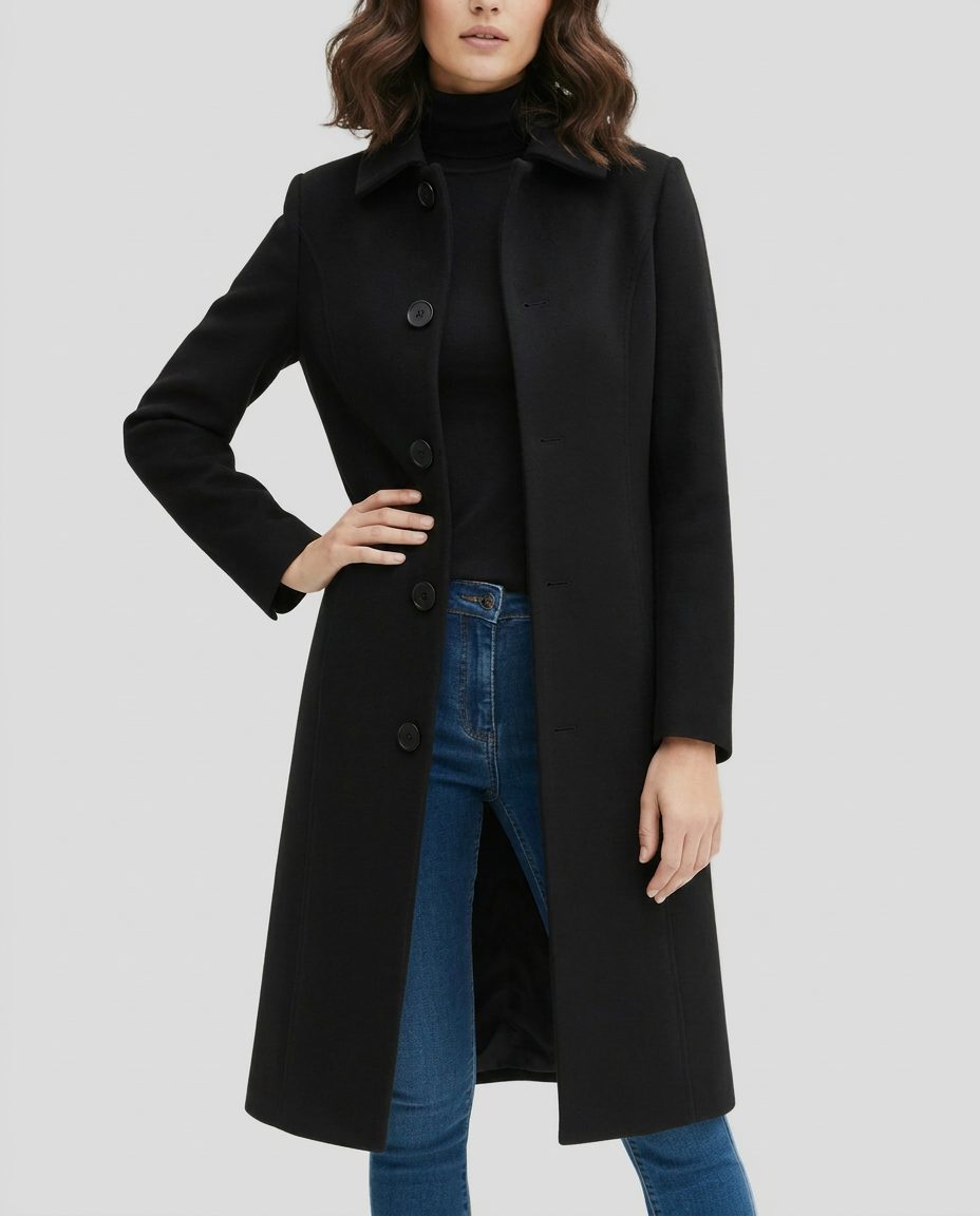 Lange trenchcoat met enkele knoopsluiting en kraag voor dames