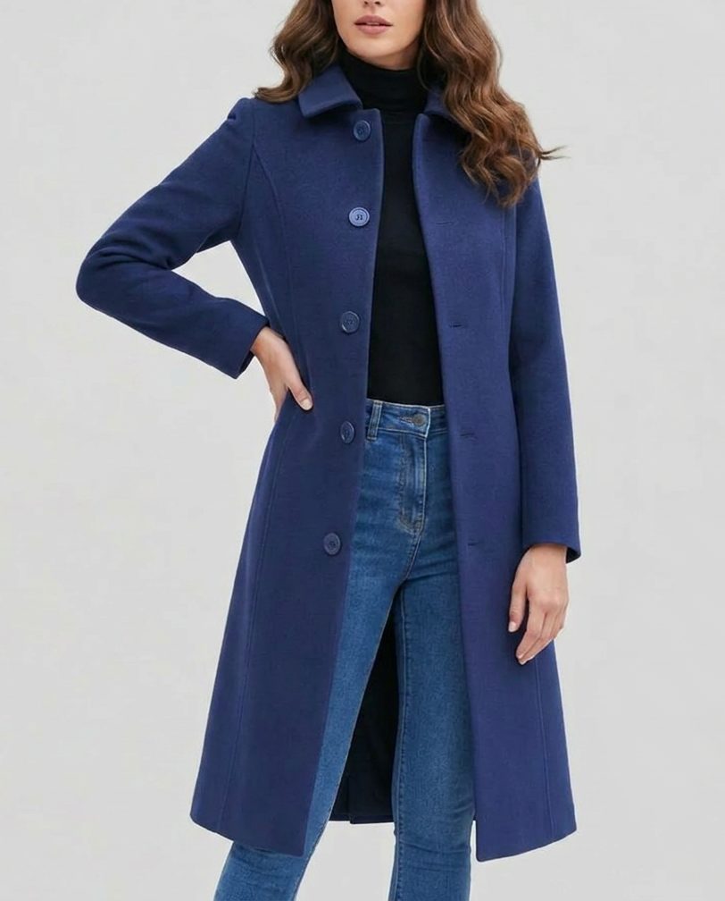 Lange trenchcoat met enkele knoopsluiting en kraag voor dames