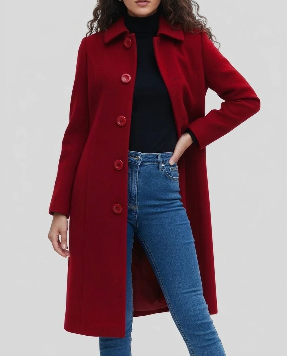 Lange trenchcoat met enkele knoopsluiting en kraag voor dames