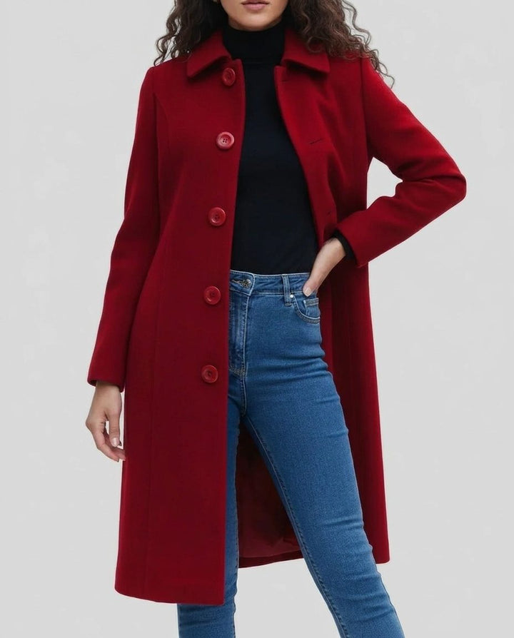 Lange trenchcoat met enkele knoopsluiting en kraag voor dames