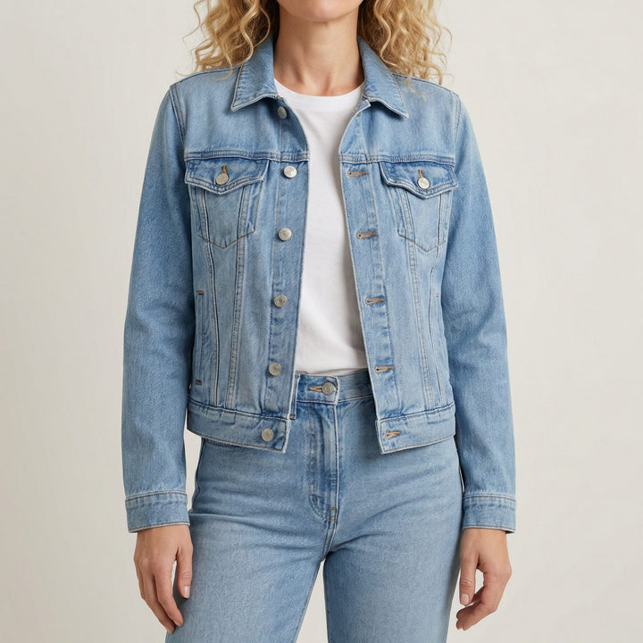 Denim jasje met knoopsluiting, reverskraag en lange mouwen voor dames