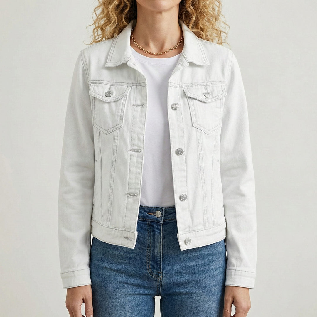 Denim jasje met knoopsluiting, reverskraag en lange mouwen voor dames