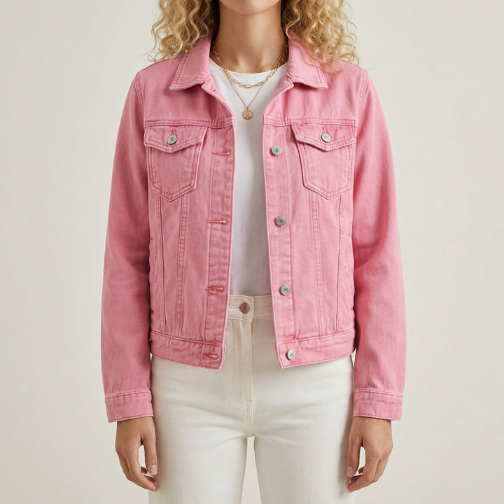 Denim jasje met knoopsluiting, reverskraag en lange mouwen voor dames
