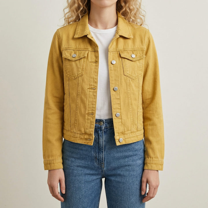 Denim jasje met knoopsluiting, reverskraag en lange mouwen voor dames