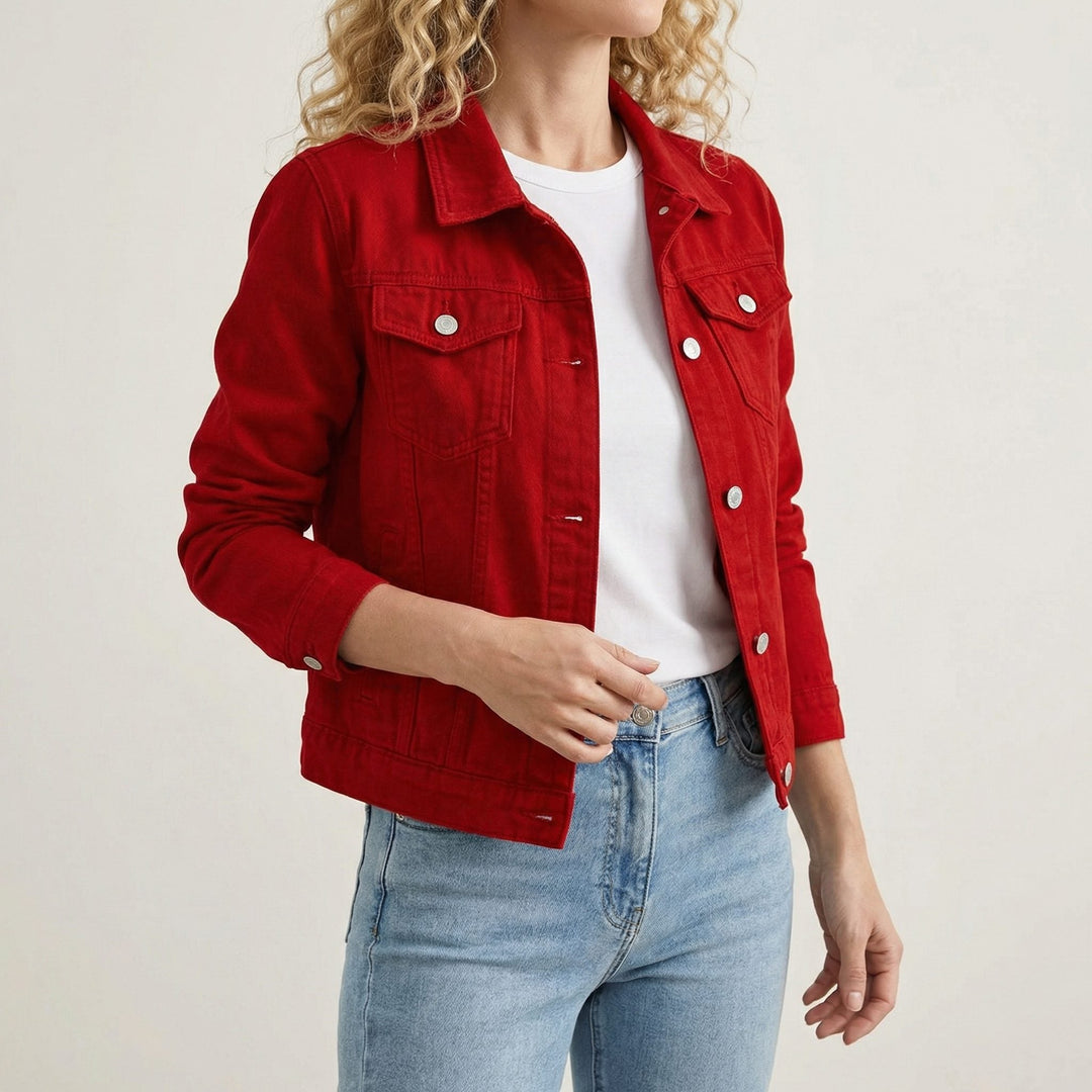 Denim jasje met knoopsluiting, reverskraag en lange mouwen voor dames