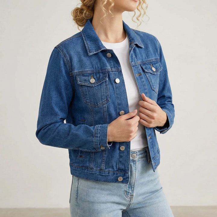 Denim jasje met knoopsluiting, reverskraag en lange mouwen voor dames
