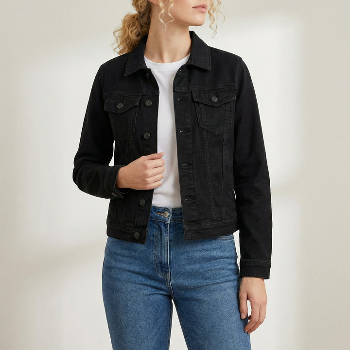 Denim jasje met knoopsluiting, reverskraag en lange mouwen voor dames