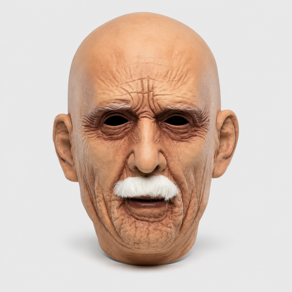 Halloween kostuummasker voor heren, oude man van realistisch latex met witte snor voor feest en spookhuis
