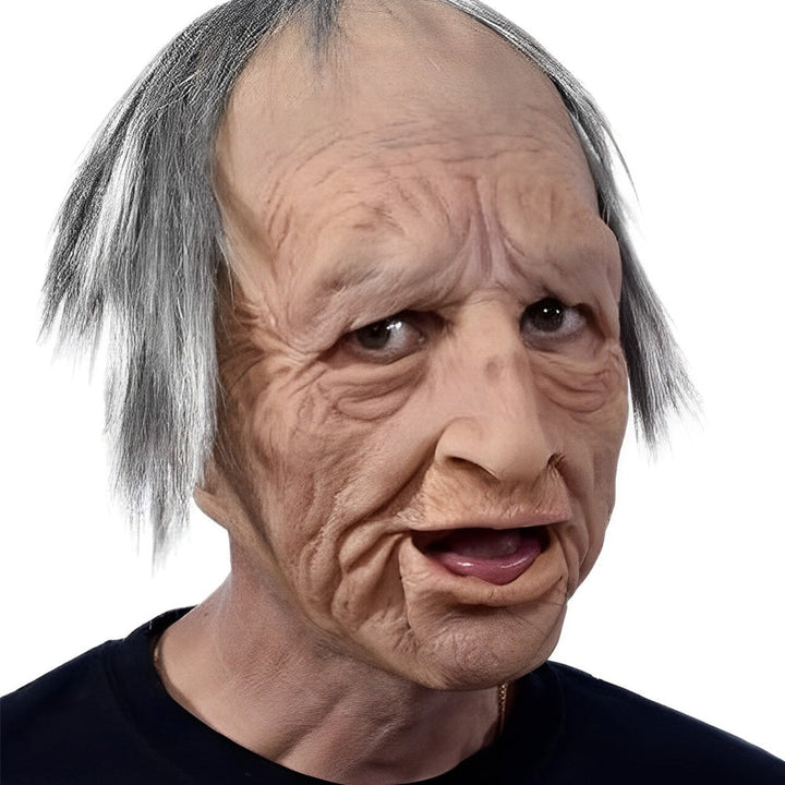 Realistisch siliconen oudemannenmasker voor heren voor Halloween met gezichtsbeharing en borststuk