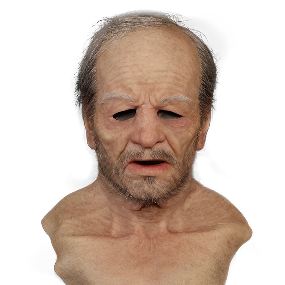 Realistisch siliconen oudemannenmasker voor heren voor Halloween met gezichtsbeharing en borststuk