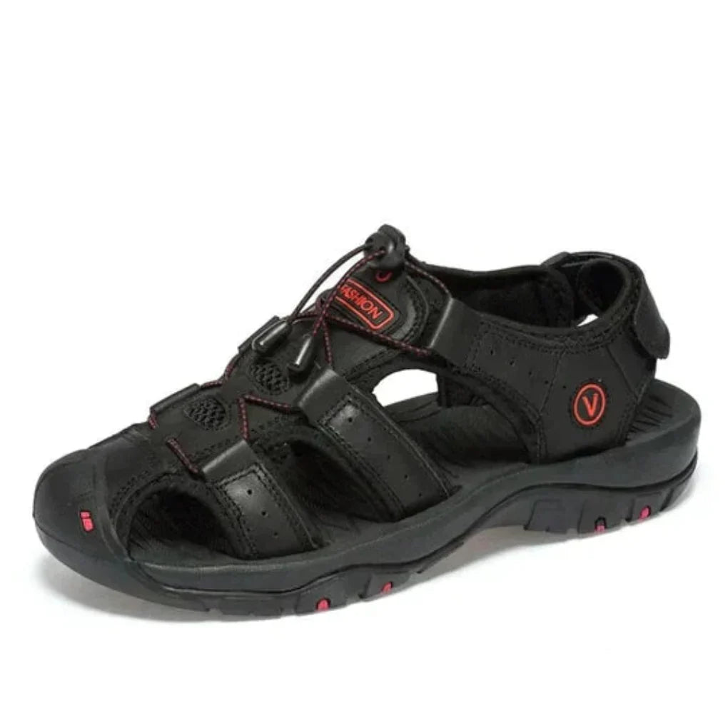 "Men's orthopedic sandals with ergonomic design, adjustable straps, and slip-resistant sole for stylish, comfortable wear."
