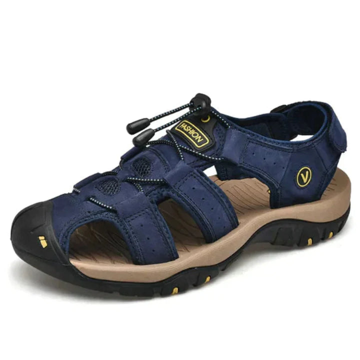 "Men's orthopedic sandals with ergonomic design, adjustable straps, and slip-resistant sole for stylish, comfortable wear."
