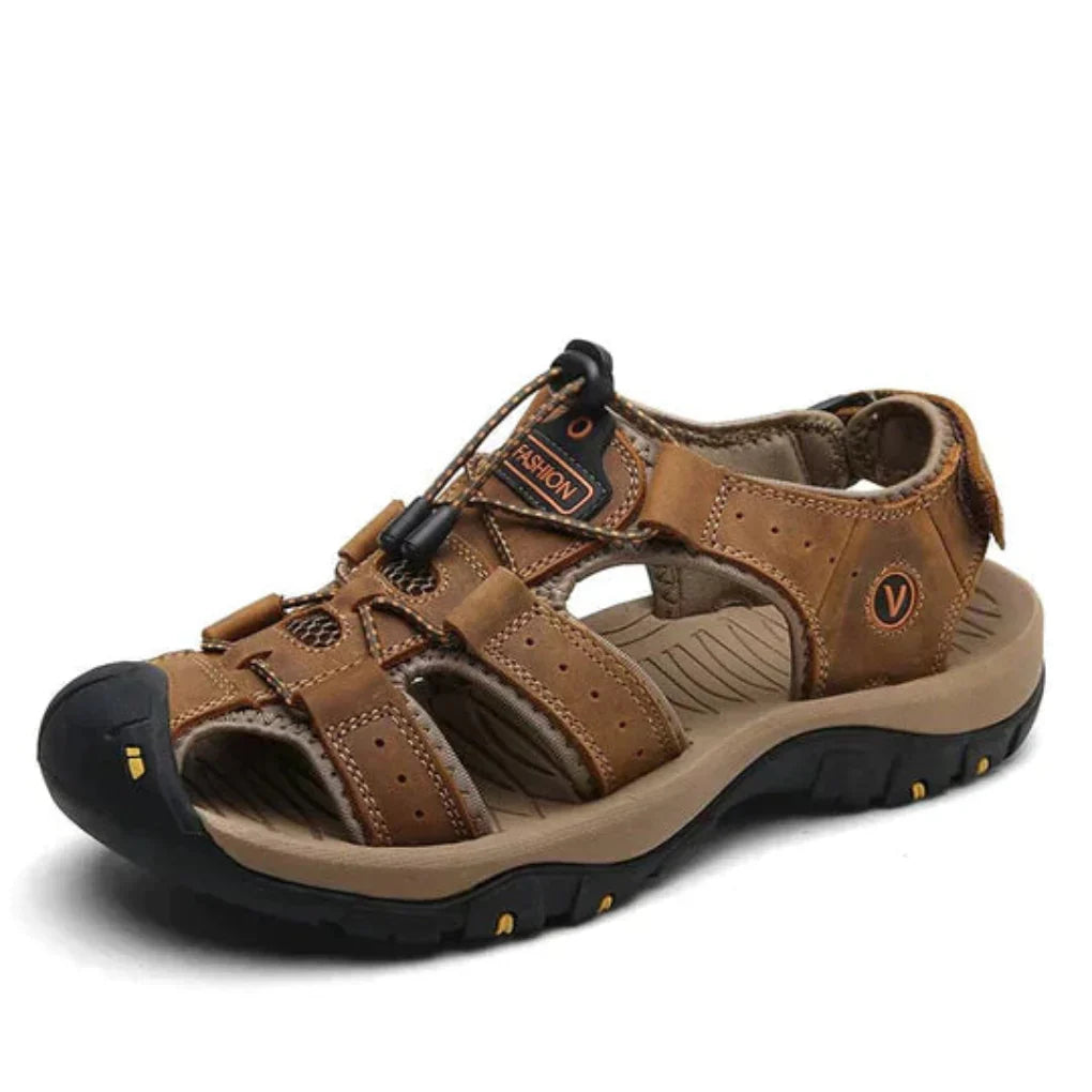 "Men's orthopedic sandals with ergonomic design, adjustable straps, and slip-resistant sole for stylish, comfortable wear."