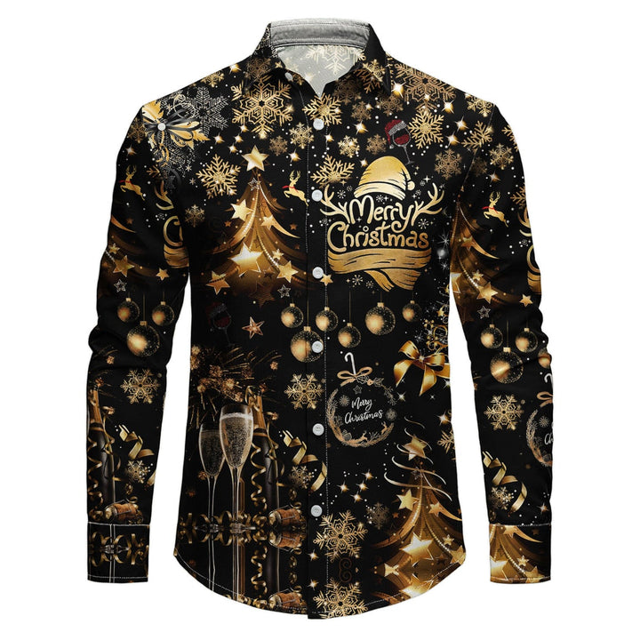 Wit herenoverhemd met knoopsluiting, kerstprint en klassieke kraag voor Kerstmis