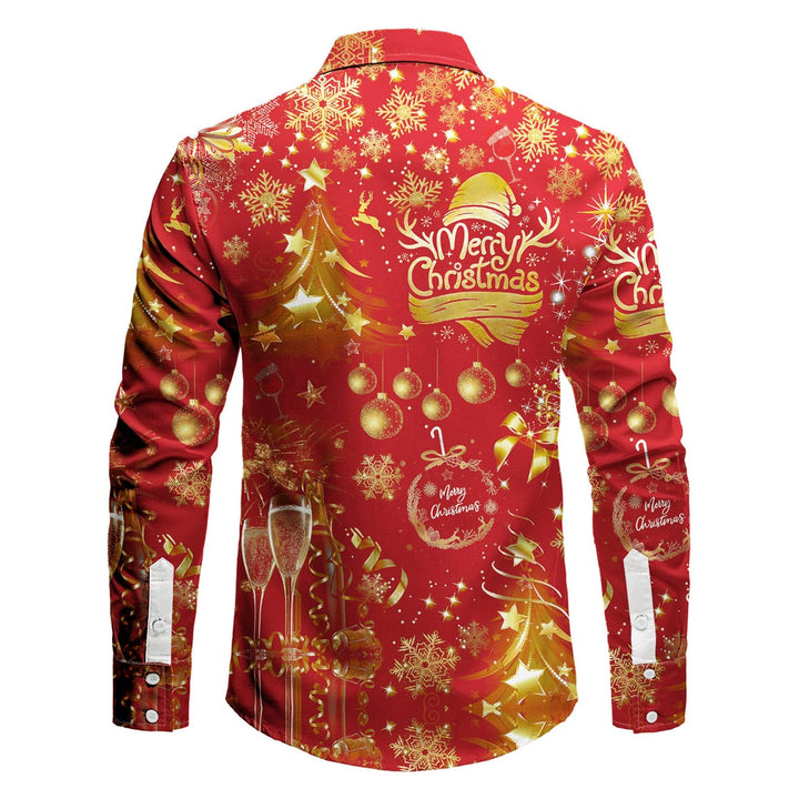 Wit herenoverhemd met knoopsluiting, kerstprint en klassieke kraag voor Kerstmis
