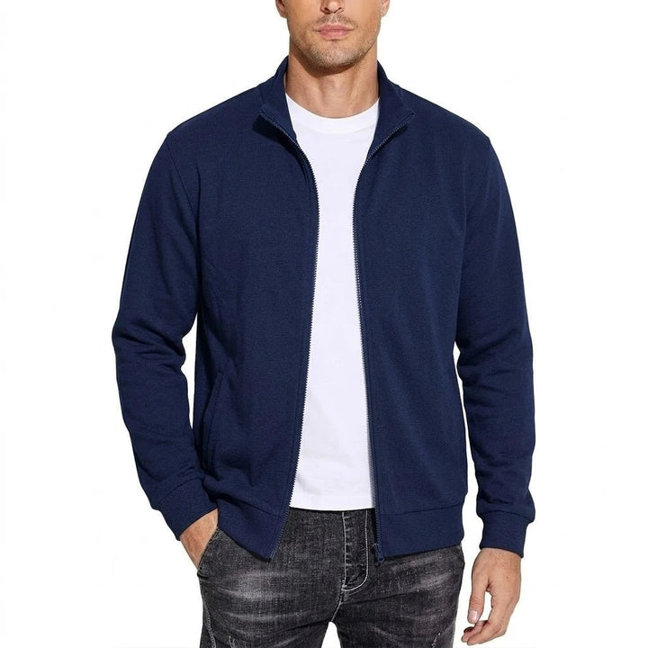 Herenvest van katoenen sweatstof met rits, ademend, klassiek los model