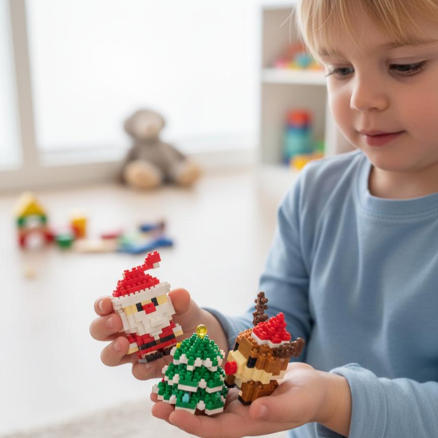 Micro bouwblokjes en minisets met feestelijke kerstfiguren