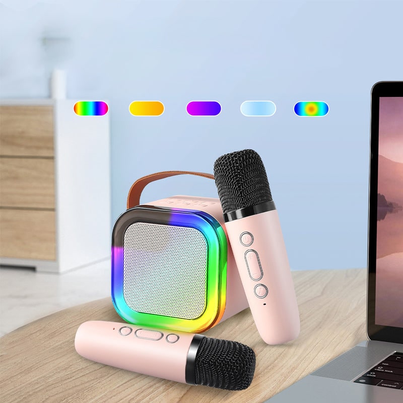Mini-karaokeset met draadloze microfoons en draagbare bluetooth-speaker