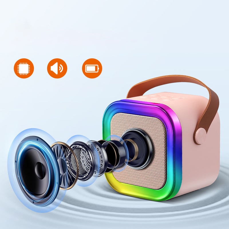 Mini-karaokeset met draadloze microfoons en draagbare bluetooth-speaker