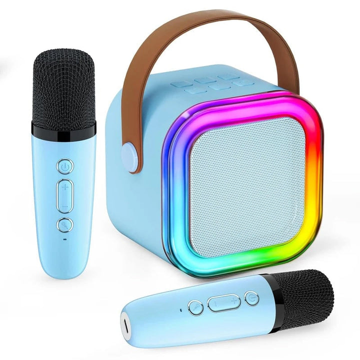 Mini-karaokeset met draadloze microfoons en draagbare bluetooth-speaker