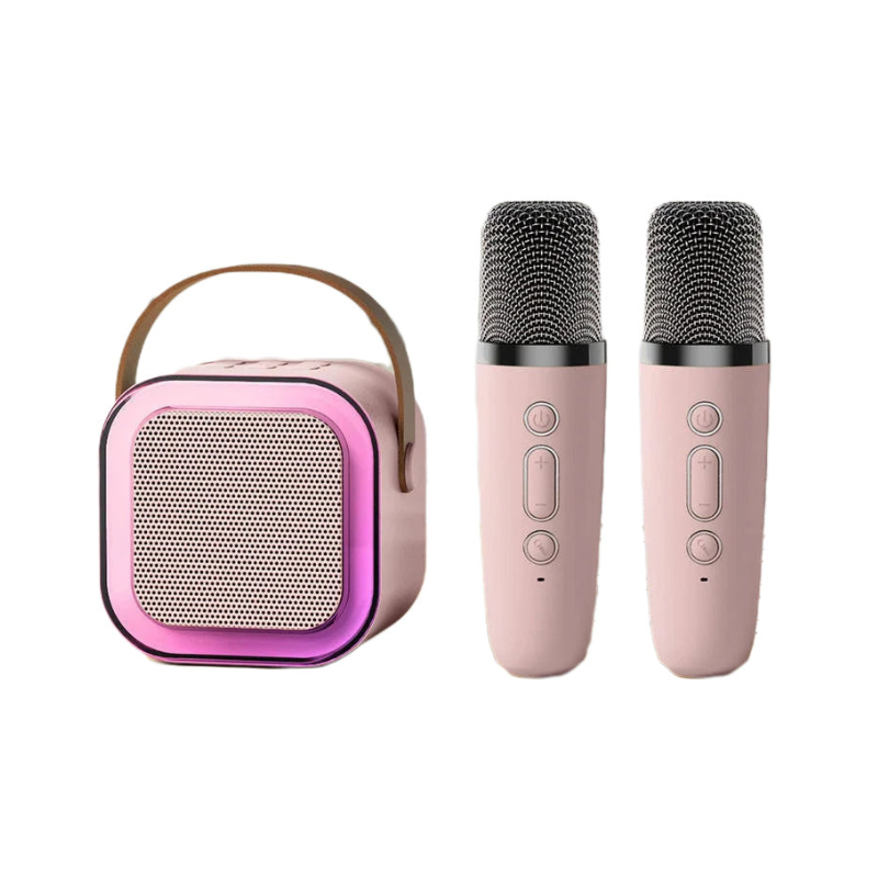 Mini-karaokeset met draadloze microfoons en draagbare bluetooth-speaker