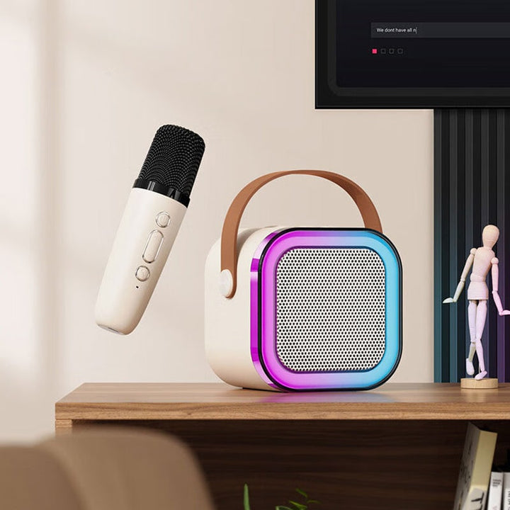 Mini-karaokeset met draadloze microfoons en draagbare bluetooth-speaker