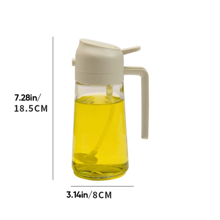 Olijfolie-sproeier met glazen fles en klapdop schenktuit voor olie en azijn