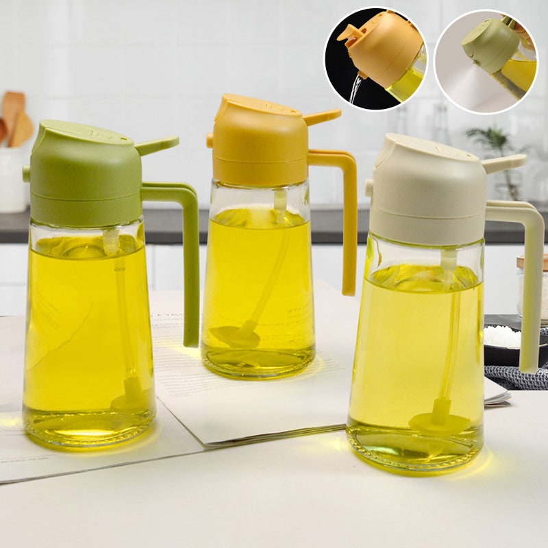 Olijfolie-sproeier met glazen fles en klapdop schenktuit voor olie en azijn