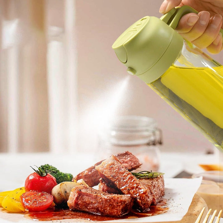 Olijfolie-sproeier met glazen fles en klapdop schenktuit voor olie en azijn