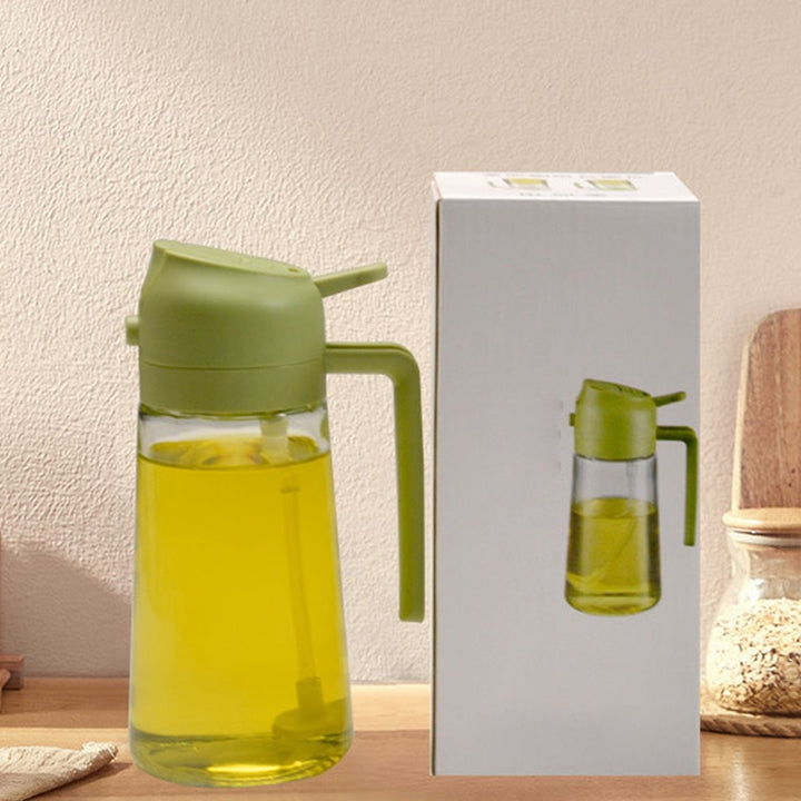 Olijfolie-sproeier met glazen fles en klapdop schenktuit voor olie en azijn
