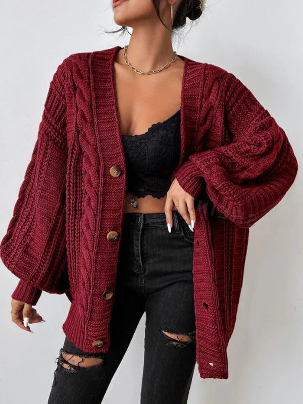 Oversized kabelgebreid vest met knoopsluiting voor dames