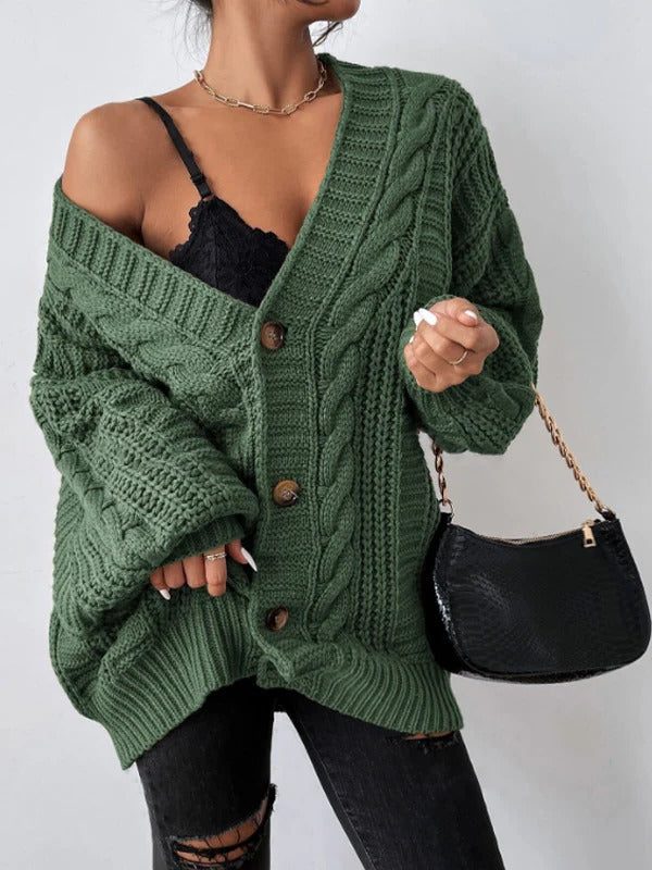Oversized kabelgebreid vest met knoopsluiting voor dames