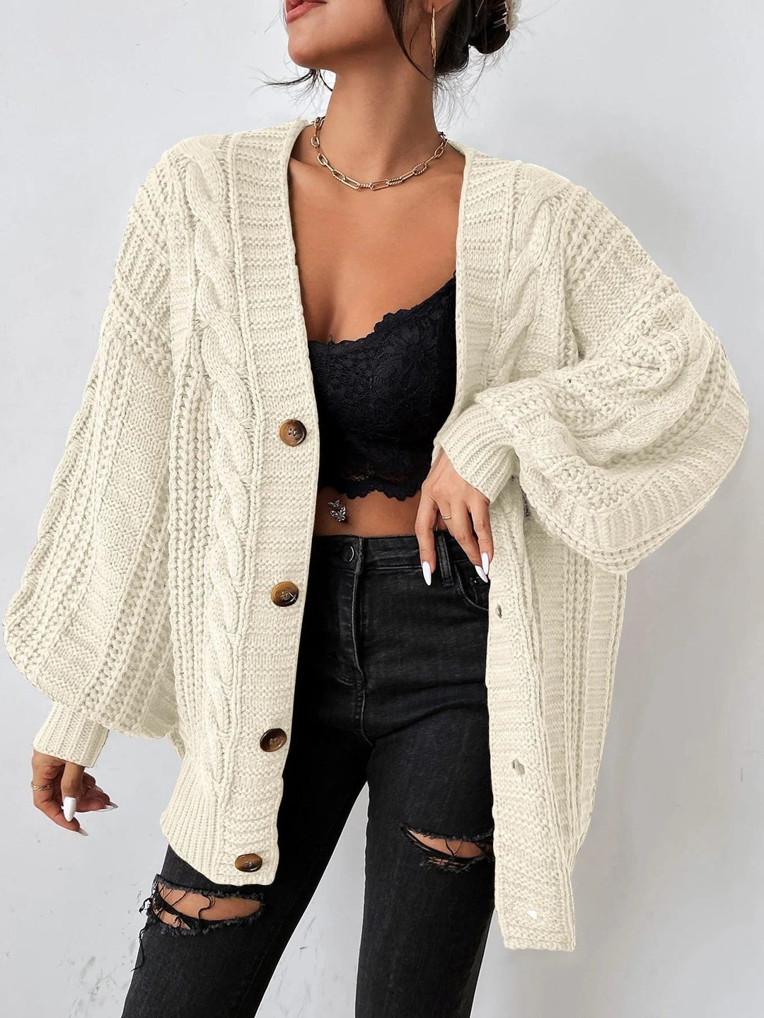 Oversized kabelgebreid vest met knoopsluiting voor dames