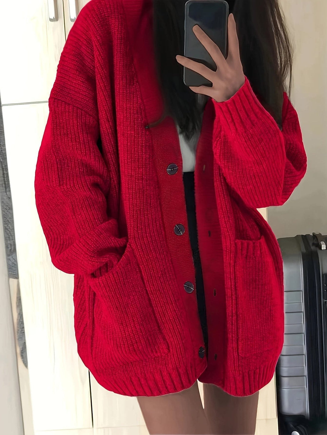 Oversized grofgebreid vest met knoopsluiting voor dames