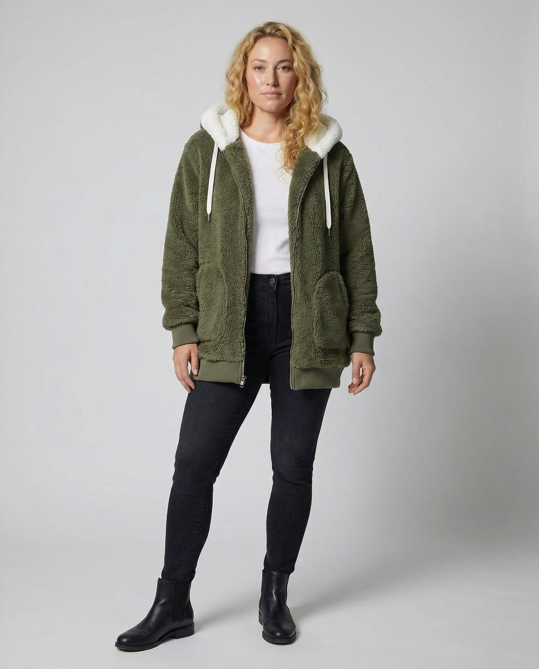 Oversized fleecejack met capuchon en trekkoorden voor dames