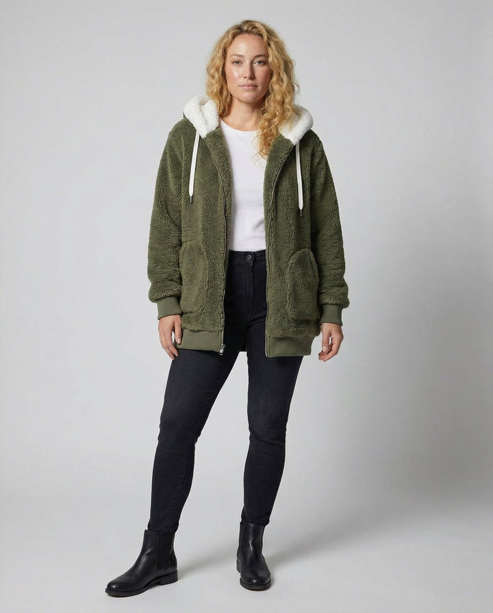 Oversized fleecejack met capuchon en trekkoorden voor dames
