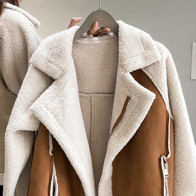 Oversized winterjas van sherpa met rits voor dames