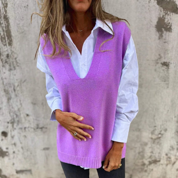 Geribd oversized gebreid vest met v-hals voor dames