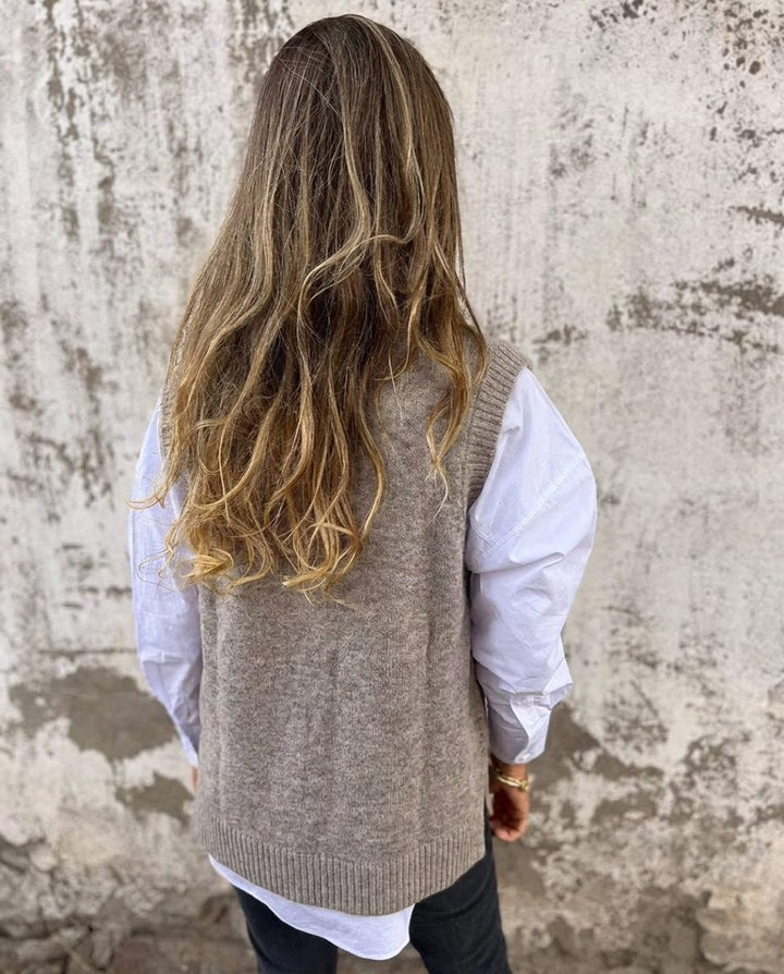 Geribd oversized gebreid vest met v-hals voor dames