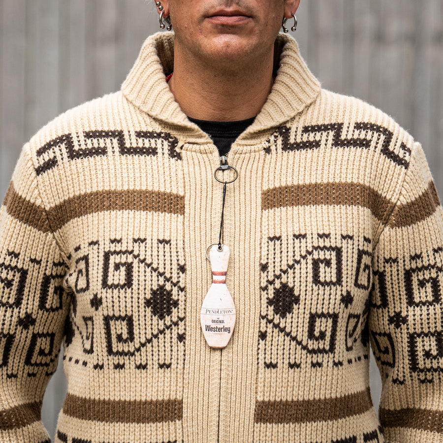 Vintage Jacquard Gebreide Herenvest met Rits