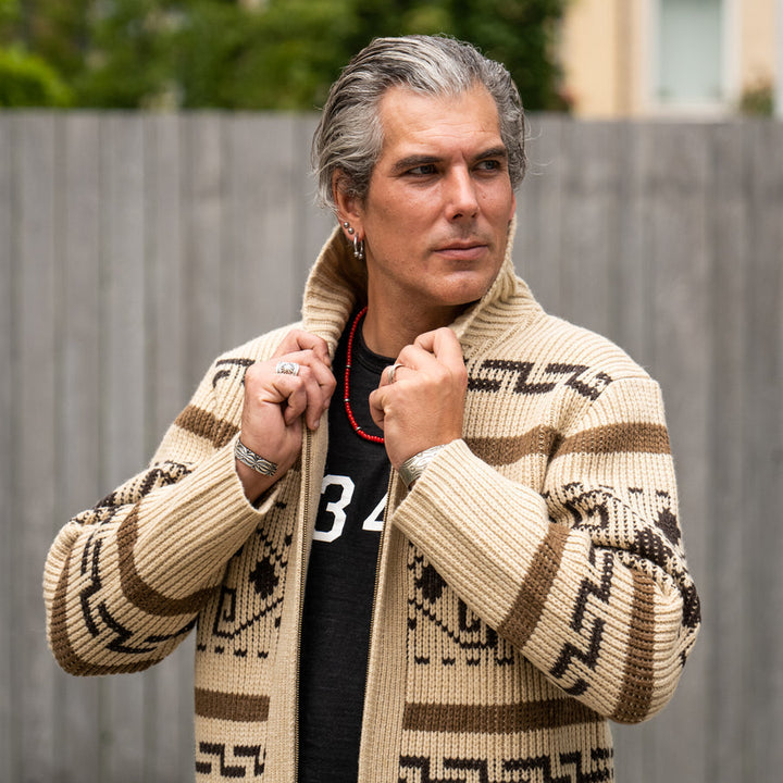 Vintage Jacquard Gebreide Herenvest met Rits