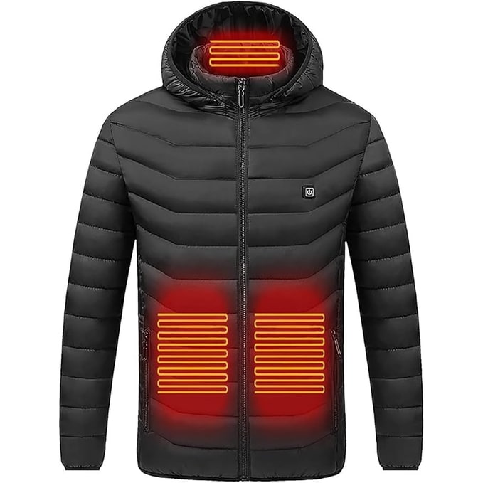 Verwarmde pufferjas met 9 warmtezones en capuchon