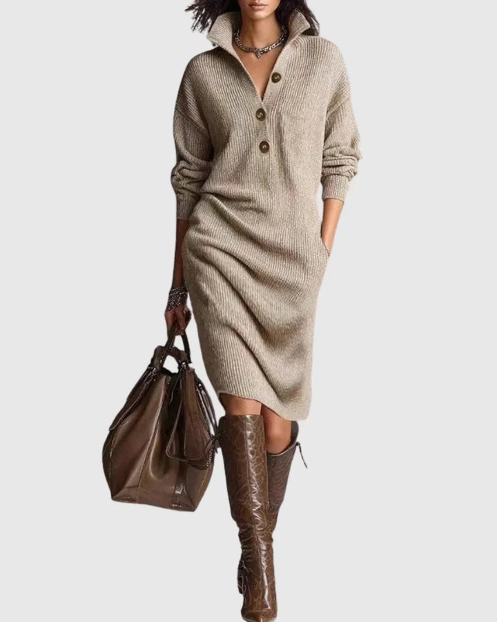 Zuiver wollen gebreide winter midi-jurk
